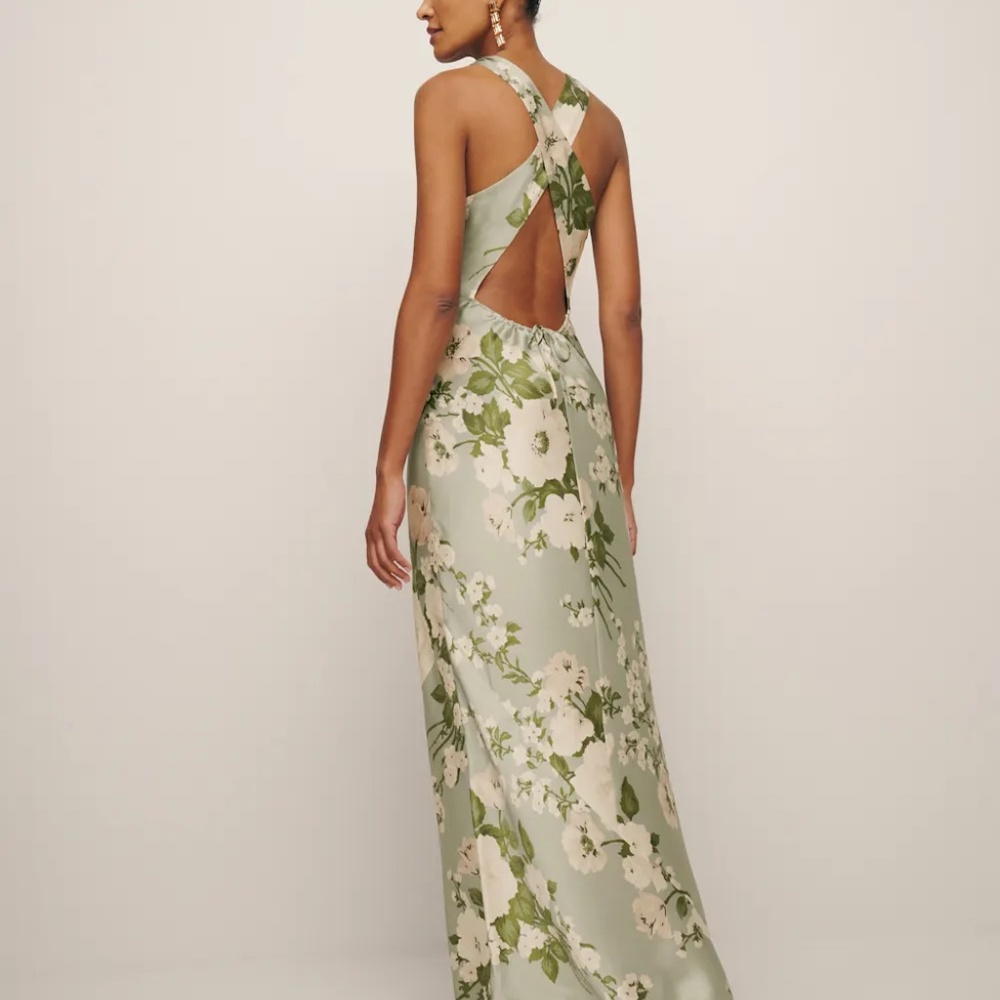 Reformation Anaiis Silk Dress Green - Size 4 - Picture 2 of 2